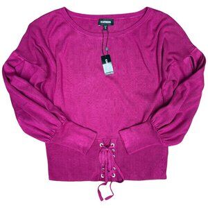 NWT Women's EXPRESS Fuchsia‎ Corset Waist Balloon Sleeve Sweater | Size M
